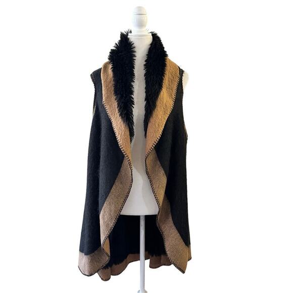 Natalia Romano Faux Fur Reversible Italian Wool Blend Vest Asymmetrical One Size - Picture 1 of 6